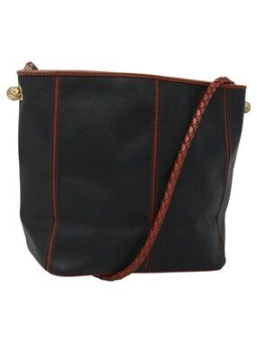 Authentic BOTTEGA VENETA Shoulder Bag PVC Leather Black Brown gold